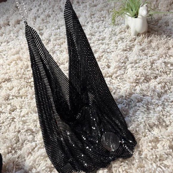 Glamorous going out party evening clubbing women’s Black Chainmail Tank Top. Tur - Picture 2 of 7